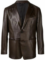 Brown leather jacket on a white background