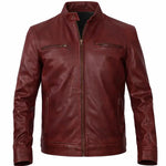 Men's Burgundy Leather Jacket – Slim Fit Moto Café Racer Leather Jacket