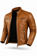 Brown leather jacket on a white background