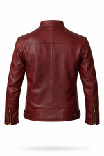 Men's Burgundy Leather Jacket – Slim Fit Moto Café Racer Leather Jacket
