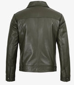 Green leather jacket on a white background