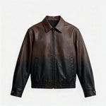 Brown leather jacket on a white background