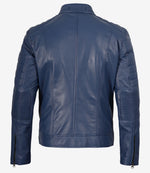 Blue leather jacket on a white background