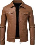 Brown leather jacket on a white background