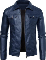 Blue leather jacket on a white background