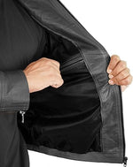 Men’s Leather Motorcycle Stripe Jacket – Cafe Racer Jacket with Snap Tab Collar