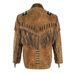 Brown suede jacket with fringes on a white background
