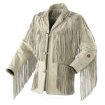 Beige fringed jacket on a white background