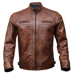 Brown leather jacket on a white background