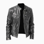 Black leather jacket on a white background