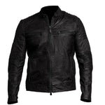 Black leather jacket on a white background