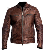 Brown leather jacket on a white background