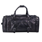 Black Leather Travel Duffle Bag – Full-Grain Weekender Holdall
