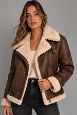 Women B3 Aviator Shearling Leather Jacket Vintage Pilot Winter Coat by Rustic Leathers