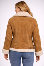 Women Suede Leather Shearling Jacket Back View