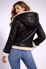 Women Hooded Shearling Leather Jacket – Sheepskin Hooded Winter Coat